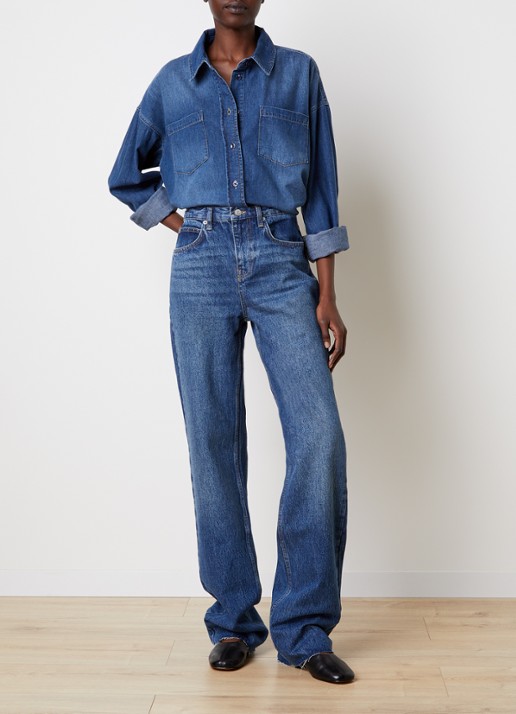 The Frankie Shop Deira blouse van chambray met borstzakken - voorkant 3 indigo