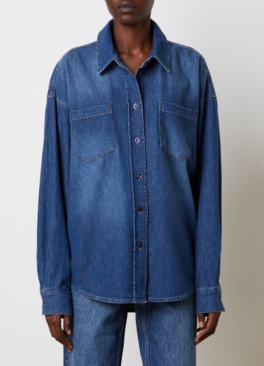 The Frankie Shop Deira blouse van chambray met borstzakken