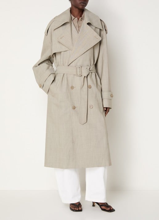 The Frankie Shop Dursely double-breasted trenchcoat van wol met ceintuur en steekzakken