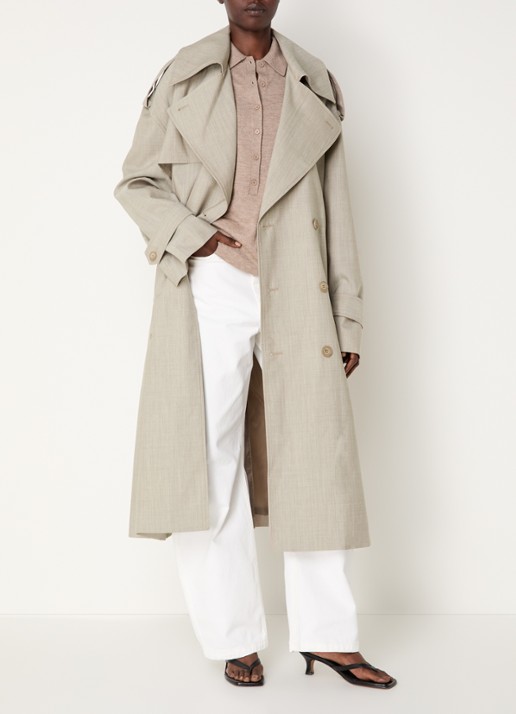 The Frankie Shop Dursely double-breasted trenchcoat van wol met ceintuur en steekzakken - voorkant 3 beige