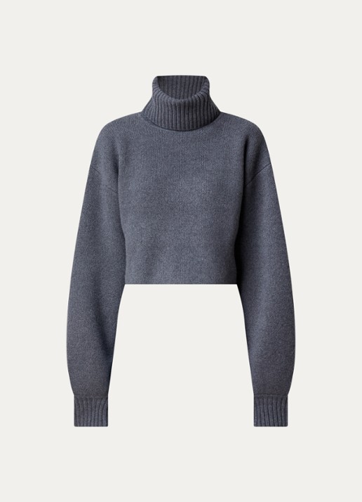 The Frankie Shop Elly fijngebreide coltrui in kasjmierblend - voorkant 4 grijs