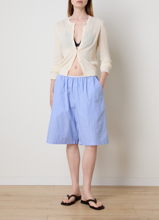 The Frankie Shop Elyn high waist loose fit korte broek met streepprint - voorkant 2 blauw
