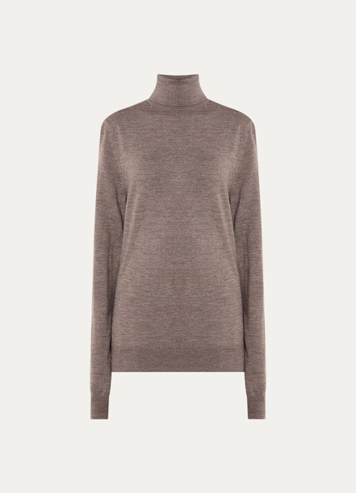 The Frankie Shop Eve fijngebreide trui van merino wol met col - voorkant donkerbeige