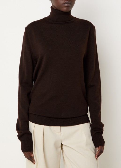 The Frankie Shop Eve fijngebreide trui van merino wol met col - detail 4 donkerbruin