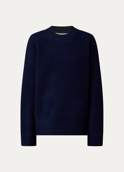 The Frankie Shop Hana grofgebreide trui in wolblend - voorkant 2 donkerblauw