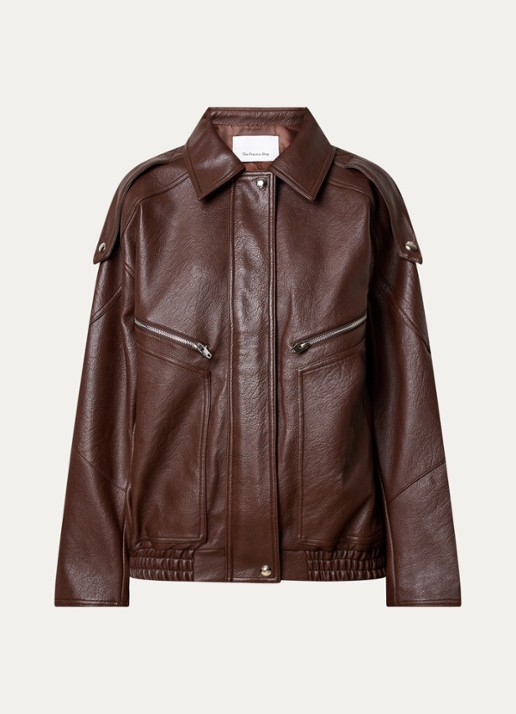 The Frankie Shop Hudson bomberjack van imitatieleer met opstaande kraag - voorkant roodbruin