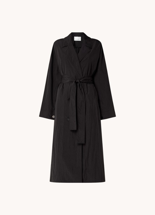 The Frankie Shop Jude double-breasted trenchcoat met strikceintuur - voorkant zwart