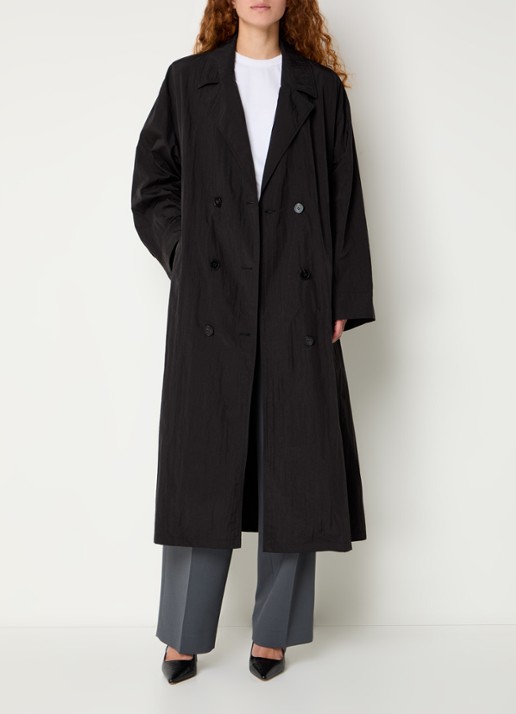 The Frankie Shop Jude double-breasted trenchcoat met strikceintuur - voorkant 2 zwart