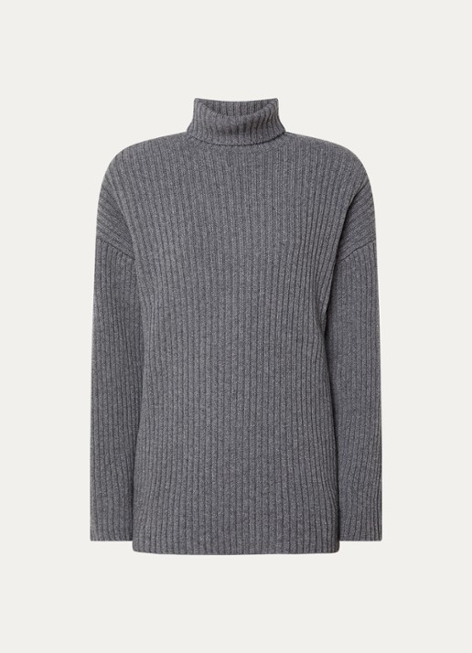 The Frankie Shop Lindall ribgebreide trui in wolblend met col en schoudervulling - voorkant 2 grijs