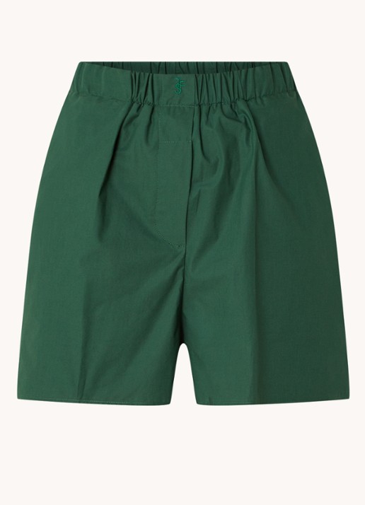 The Frankie Shop Liu high waist wide fit korte broek met elastische band - voorkant donkergroen