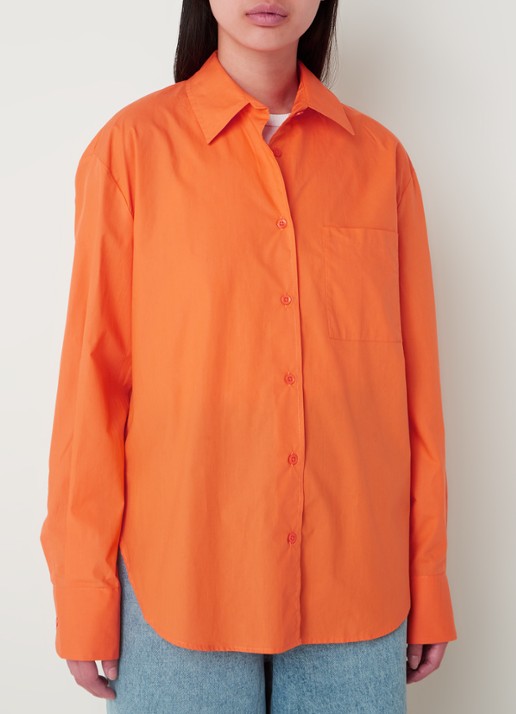 The Frankie Shop  Lui oversized blouse met borstzak  - detail 3 donkeroranje