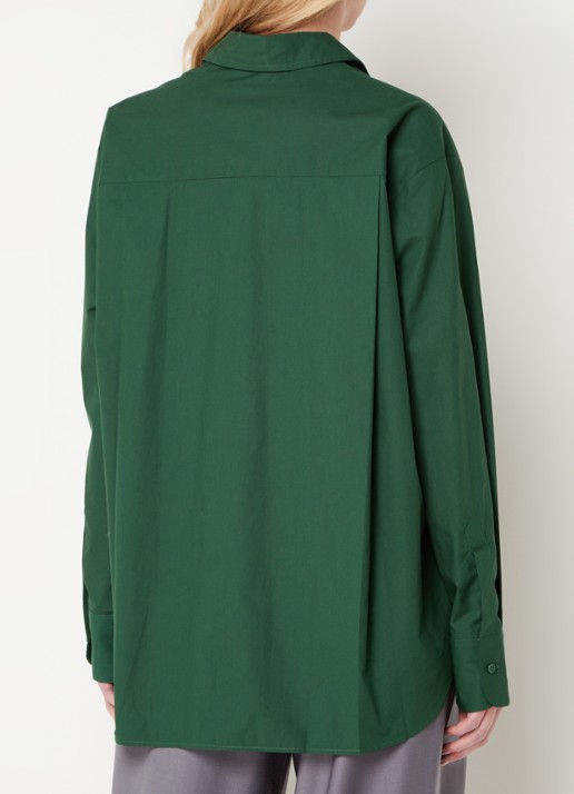 The Frankie Shop  Lui oversized blouse met borstzak  - achterkant 4 donkergroen