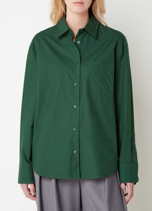 The Frankie Shop  Lui oversized blouse met borstzak  - detail 3 donkergroen