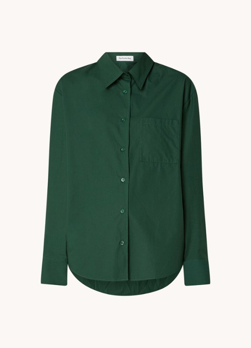 The Frankie Shop  Lui oversized blouse met borstzak  - voorkant donkergroen