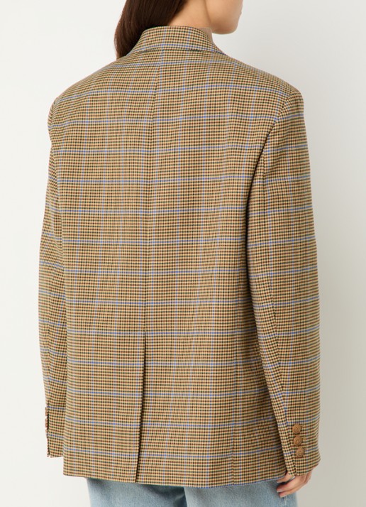 The Frankie Shop Lyra oversized blazer in wolblend met pied-de-poule dessin - achterkant camel