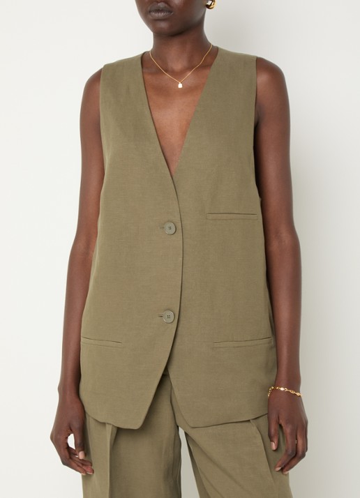 The Frankie Shop Melrose oversized gilet in linnenblend  - detail khaki
