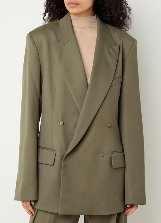 The Frankie Shop Newark double-breasted blazer in scheerwolblend met klepzakken - detail 2 legergroen