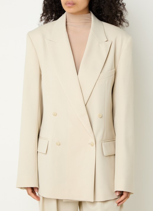 The Frankie Shop Newark double-breasted blazer in scheerwolblend met klepzakken - detail 2 creme
