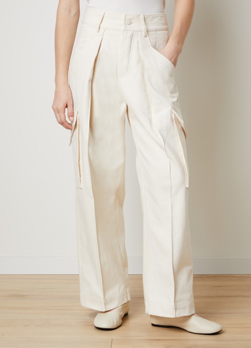 The Frankie Shop Oslo high waist loose fit cargobroek van canvas - detail creme