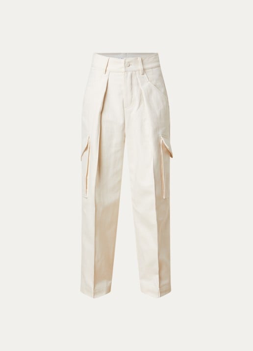 The Frankie Shop Oslo high waist loose fit cargobroek van canvas - voorkant 4 creme