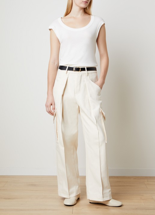 The Frankie Shop Oslo high waist loose fit cargobroek van canvas - voorkant 5 creme