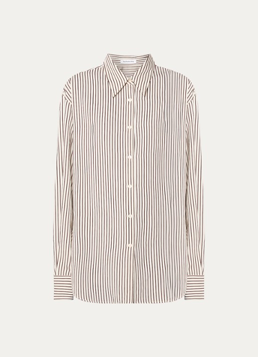 The Frankie Shop Peri oversized blouse  met streepprint - voorkant 2 creme