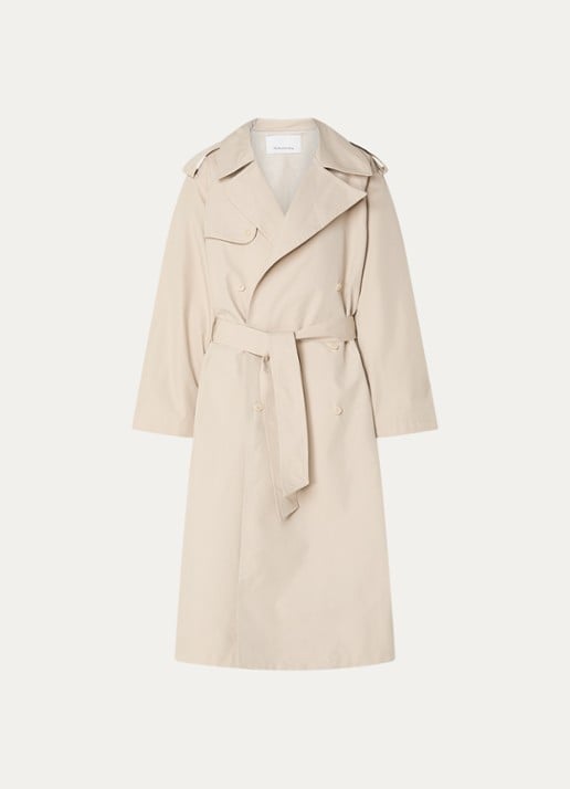 The Frankie Shop Riva double-breasted trenchcoat met ceintuur en steekzakken - voorkant 3 beige