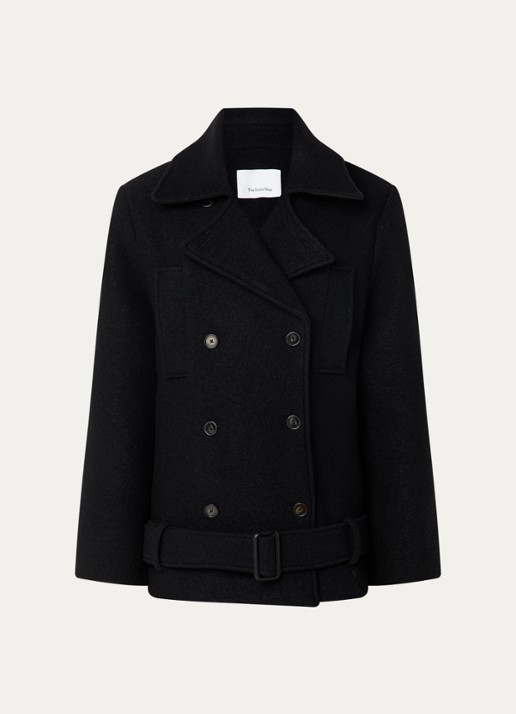 The Frankie Shop Scothern jack van scheerwol met ceintuur - voorkant 2 zwart