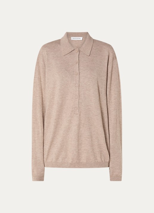 The Frankie Shop Tala fijngebreide pullover in wolblend met polokraag - voorkant 2 lichtbruin