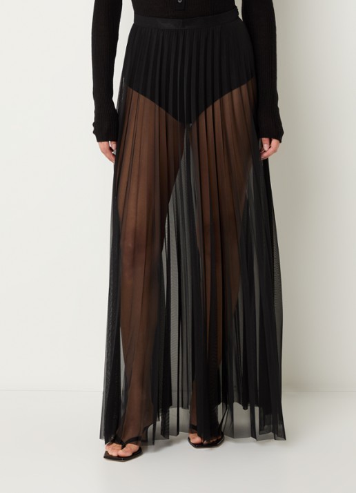 The Frankie Shop Vallen midi rok met plissé van mesh - detail 2 zwart