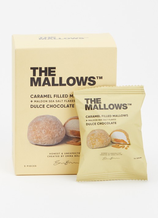 The Mallows Caramel Filled Mallows dulce chocolade 80 gram - voorkant 2 lichtgeel