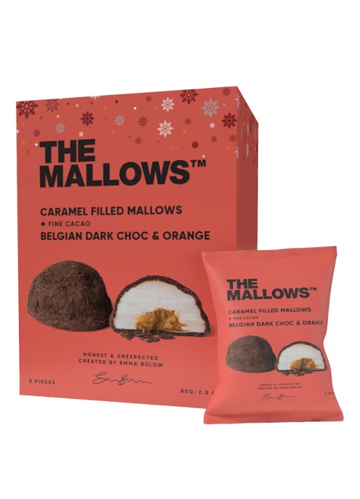 The Mallows Caramel-filled Mallows, Orange Dark Chocolate 80 gram