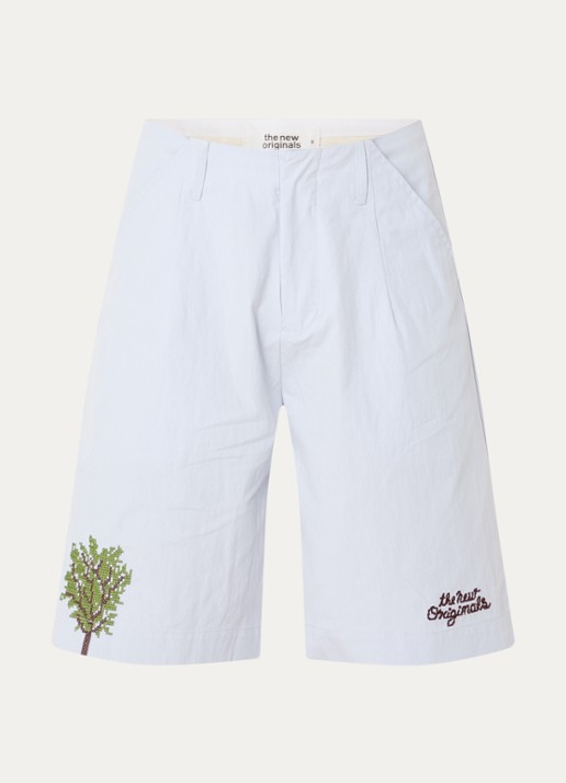 The New Originals Block Party loose fit korte broek met borduring en steekzakken - voorkant 3 lichtblauw