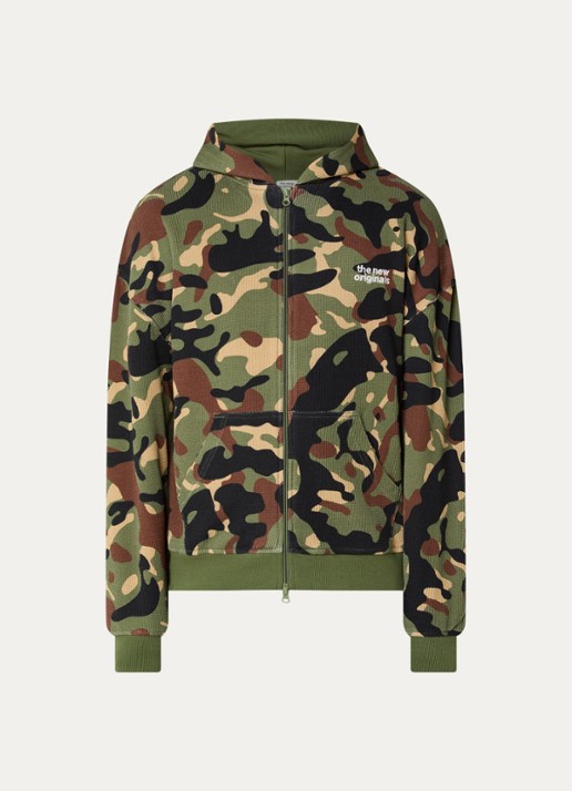 The New Originals Catna sweatvest met camouflageprint - voorkant 4 beige