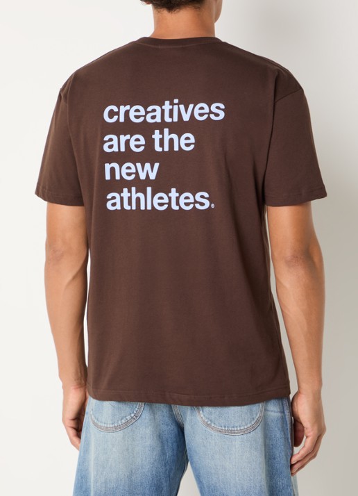 The New Originals Catna T-shirt met logoborduring en backprint - achterkant bruin