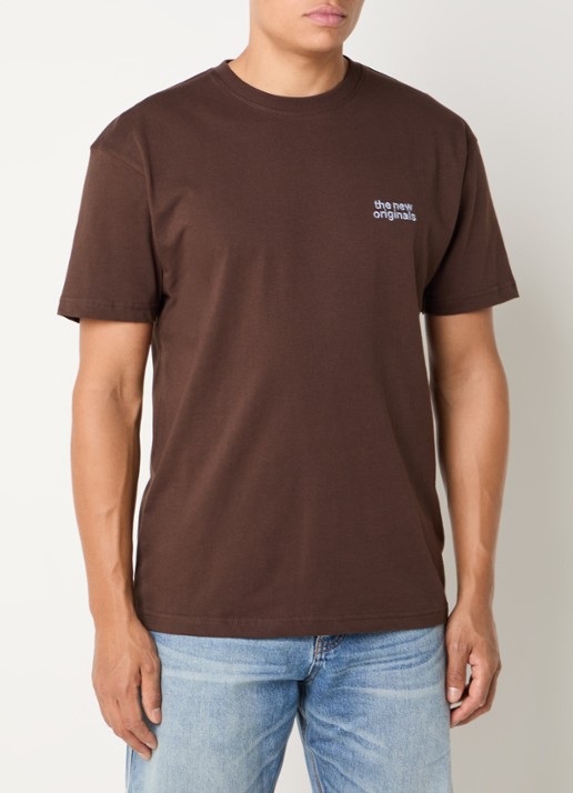 The New Originals Catna T-shirt met logoborduring en backprint - detail 3 bruin