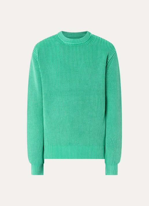 The New Originals Fisherman ribgebreide trui met ronde hals - voorkant groen