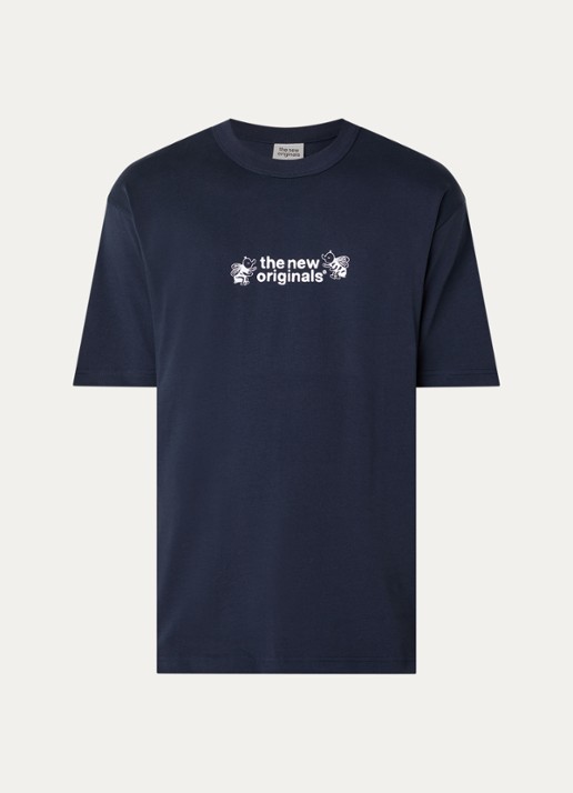 The New Originals Flying Bees T-shirt met front- en backprint - voorkant donkerblauw