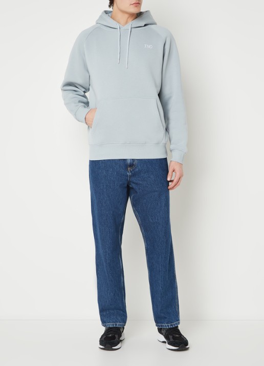 The New Originals Hoodie met logo- en backprint - voorkant 2 blauwgrijs