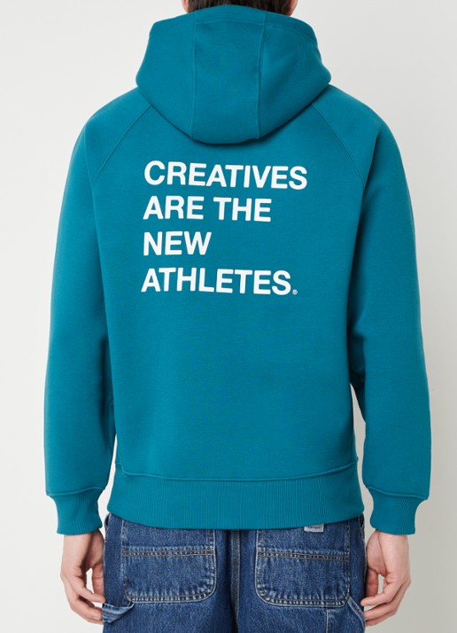 The New Originals Hoodie met logo- en backprint - detail petrol