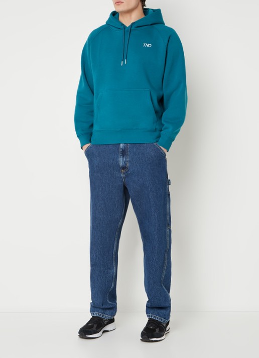 The New Originals Hoodie met logo- en backprint - voorkant 5 petrol