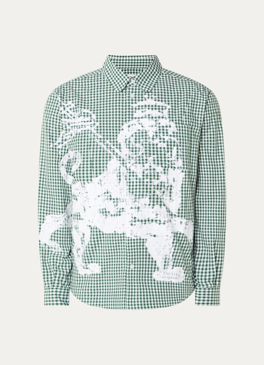 The New Originals Lion comfort fit overhemd met print en ruitdessin - voorkant groen