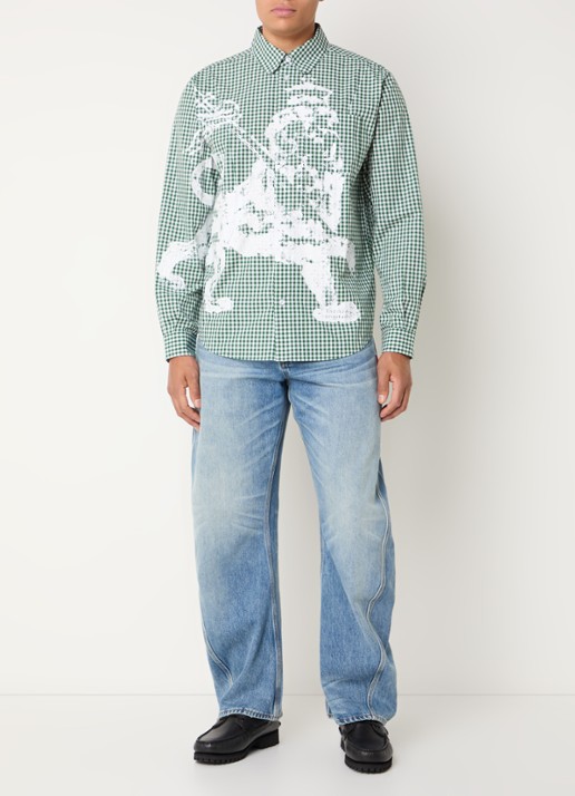 The New Originals Lion comfort fit overhemd met print en ruitdessin - voorkant 2 groen