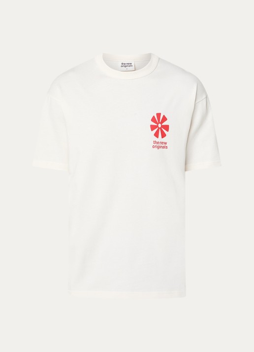 The New Originals T-shirt met logo- en backprint - voorkant 2 gebroken wit