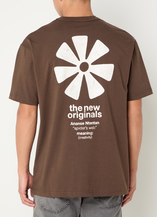 The New Originals T-shirt met logo- en backprint - detail 4 bruin