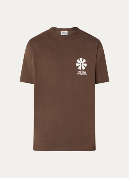 The New Originals T-shirt met logo- en backprint - voorkant bruin