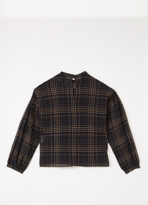 The New Society Aira top met ruitdessin - voorkant 3 donkerblauw