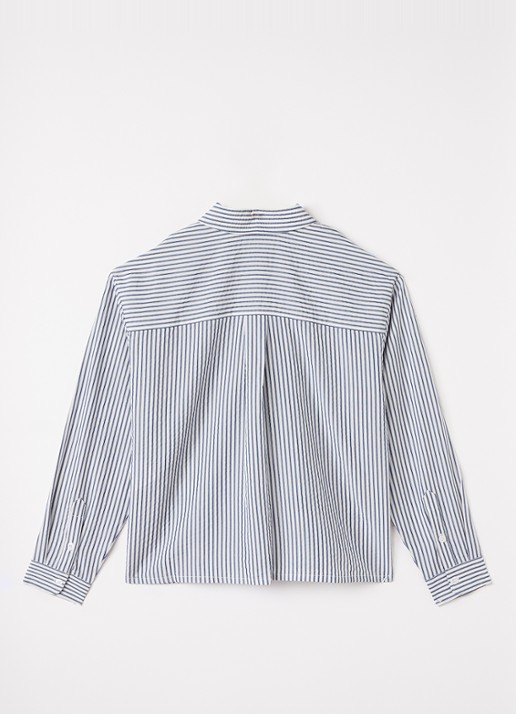 The New Society Alheli blouse met streepprint - voorkant 2 donkerblauw