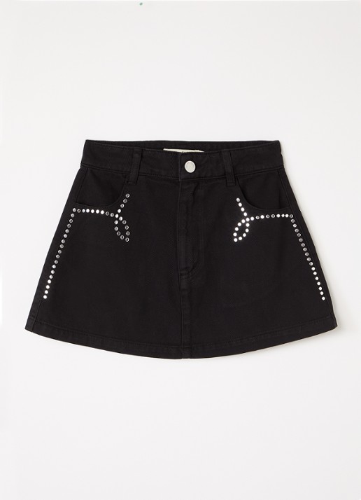 The New Society Spijkerrok met studs - voorkant 2 zwart