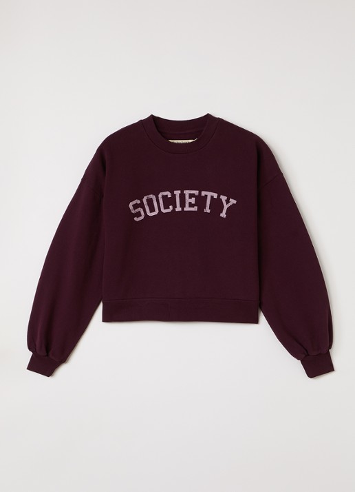 The New Society Sweater met logoprint - voorkant 2 bordeauxrood